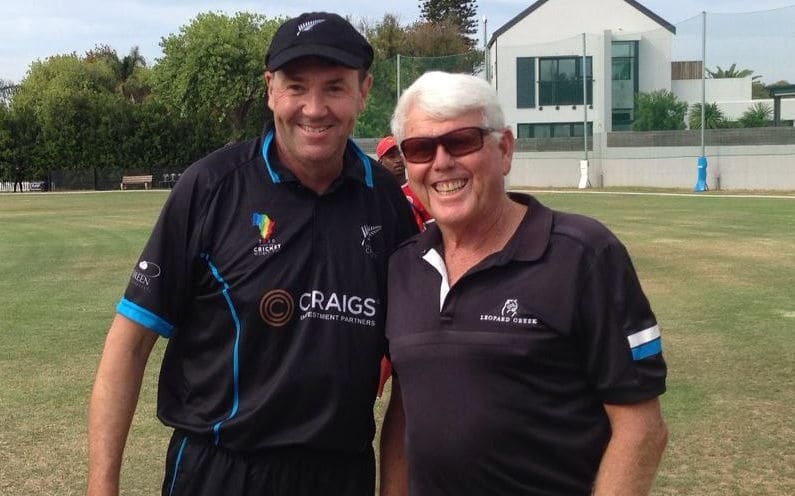 Stephen Hewson being presented with his cap by South African great Barry Richards.