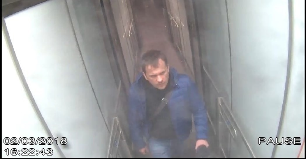 An image from a footage captured on March 02, 2018 shows Alexander Petrov, wanted for conspiracy to murder Sergei Skripal