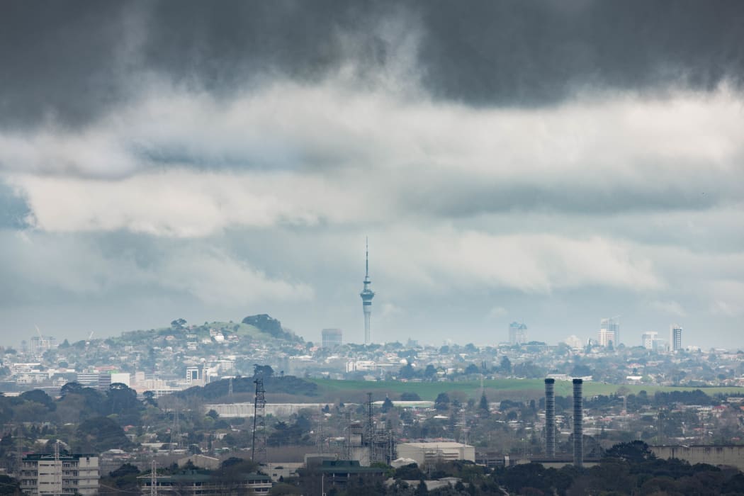 Storm clouds collect over Auckland.