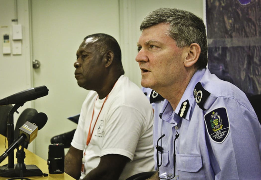 Solomon Islands Police Commissioner Frank Prendergast, (foreground).