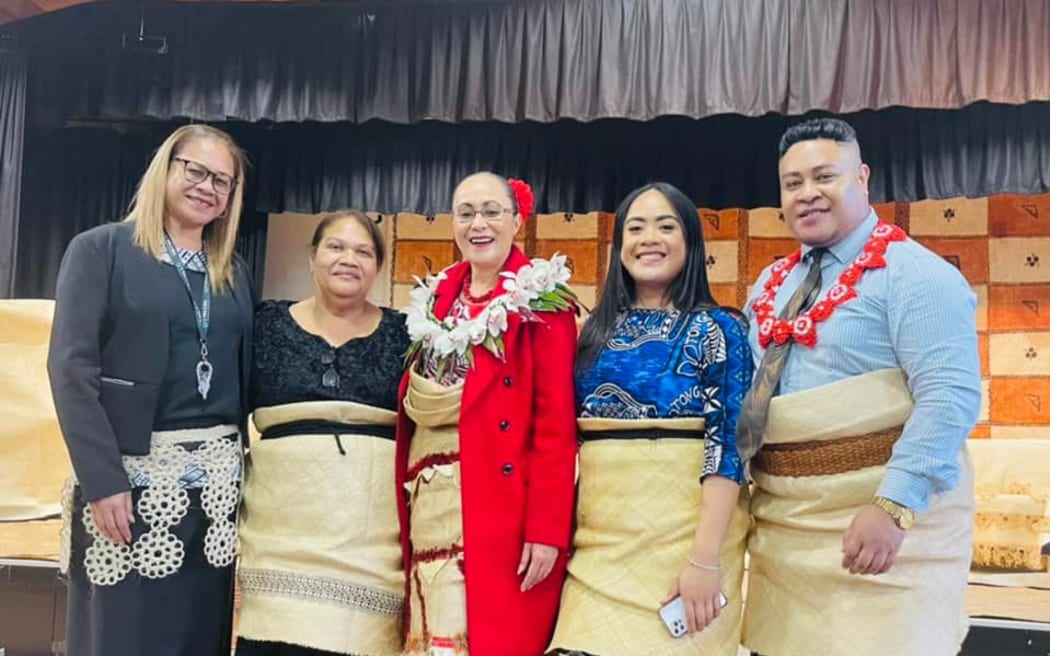 The launch of Tongan Language Week at Otahuhu College. Jenny Salesa MP is in the middle.