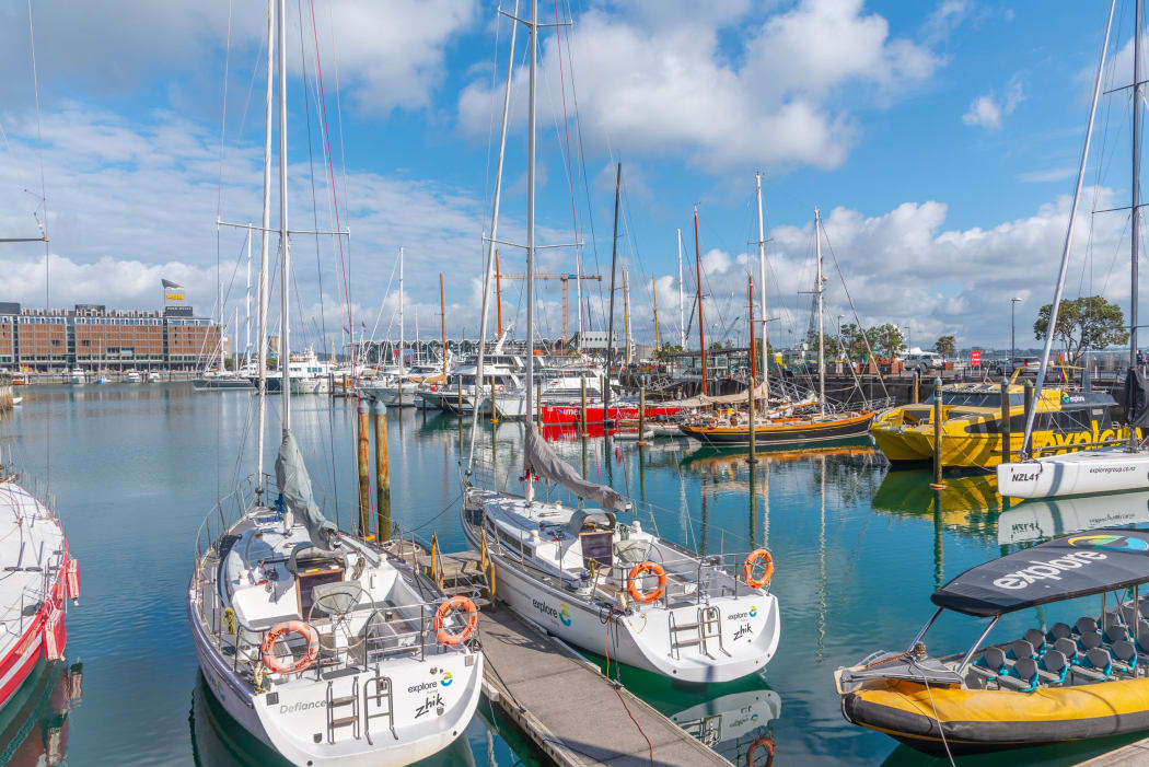 AUCKLAND, NEW ZEALAND, FEBRUARY 19, 2020: Boats mooring at Viaduct basin in Auckland New Zealand