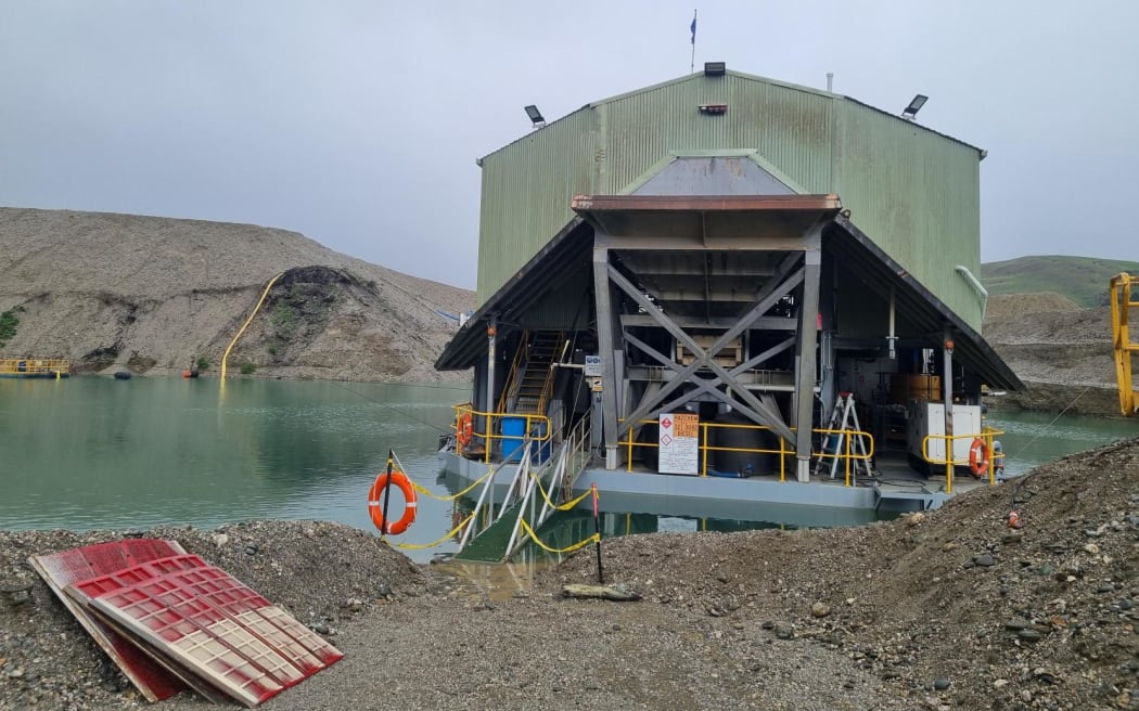 The dredge that's used to filter through the sand, gravel and water to find gold at the Millers Flat site.