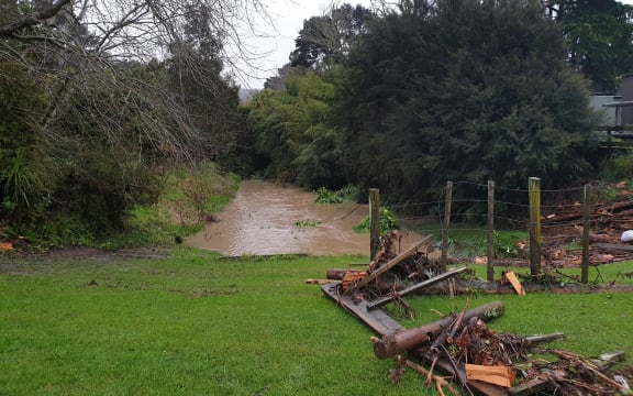 Streams in the Swanson area have risen rapidly overnight, leaving debris on the road.