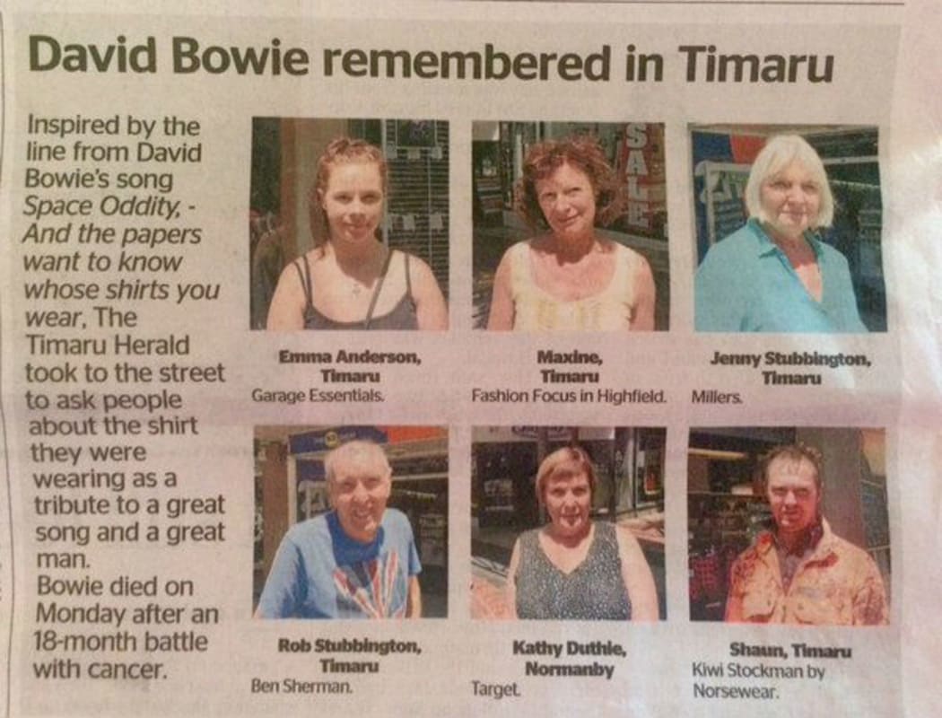 Picture of The Timaru's Herald's unique tribute to the late David Bowie