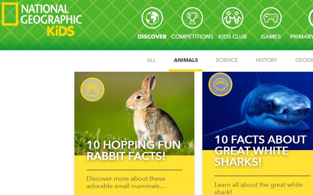 The animal section on National Geographic Kids' website