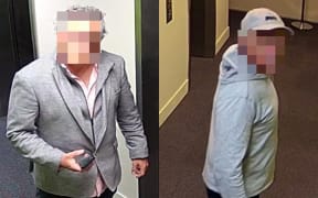 Security images of the two men who were escorted out of the Ministry for Pacific Peoples on 17 August. The matter has been referred to police.