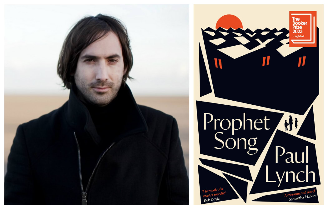 composite of Paul Lynch and the cover of his book Prophet Song