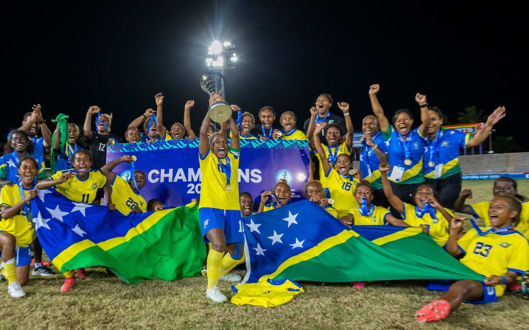 OFC Women’s Nations Cup Champions Solomon Islands during the OFC Women's Nations Cup 2025, Final, Papua New Guinea v Solomon Islands, HFC Bank Stadium, Suva, Fiji, Saturday 19 July 2025. Photo: Kirk Corrie / www.phototek.nz