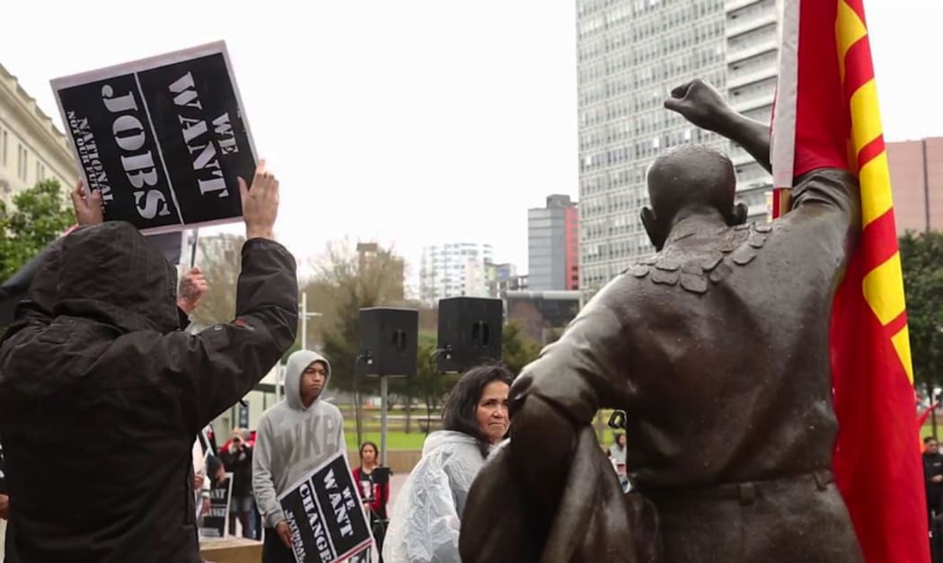 Protesters gather in Aotea Square, Auckland