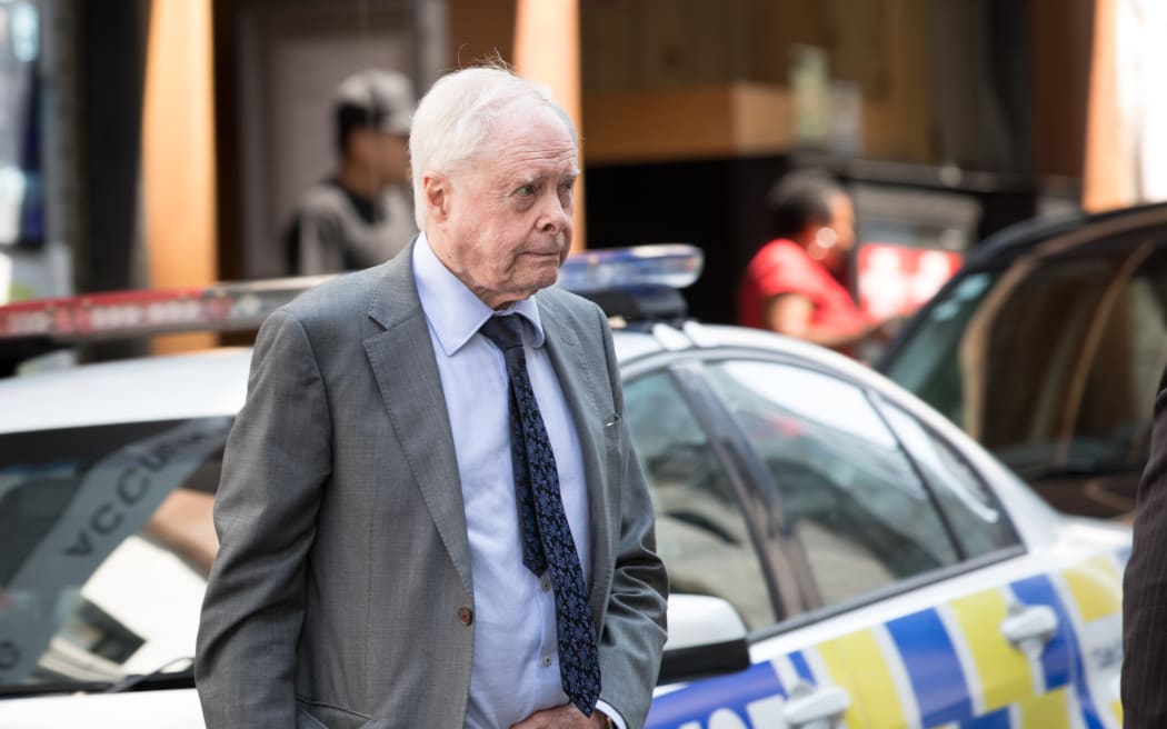 Sir James Wallace, one of New Zealand's best-known art collectors, businessmen, and philanthropists, arrives at court in 2019. He has since been jailed for indecently assaulting three young men.