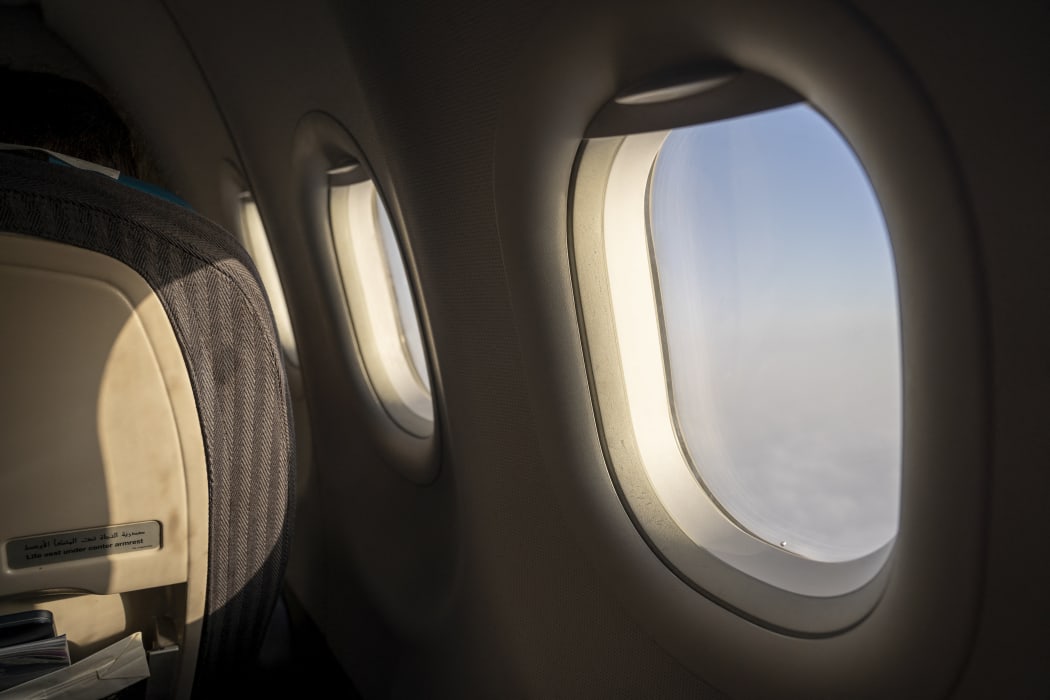 Tunisia, Tunis, 2023-11-07. Aircraft window and low-angled light at dawn entering the cabin. Clouds over the Mediterranean sea seen from a plane flying from Tunis to Lyon. Photograph by Antoine Boureau / Hans Lucas.
Tunisie, Tunis, 2023-11-07. Hublot d un avion et lumiere rasante a l aube entrant dans la cabine. Nuages au dessus de la mediterranee vue depuis un avion reliant Tunis a Lyon. Photographie par Antoine Boureau / Hans Lucas. (Photo by Antoine Boureau / Hans Lucas / Hans Lucas via AFP)