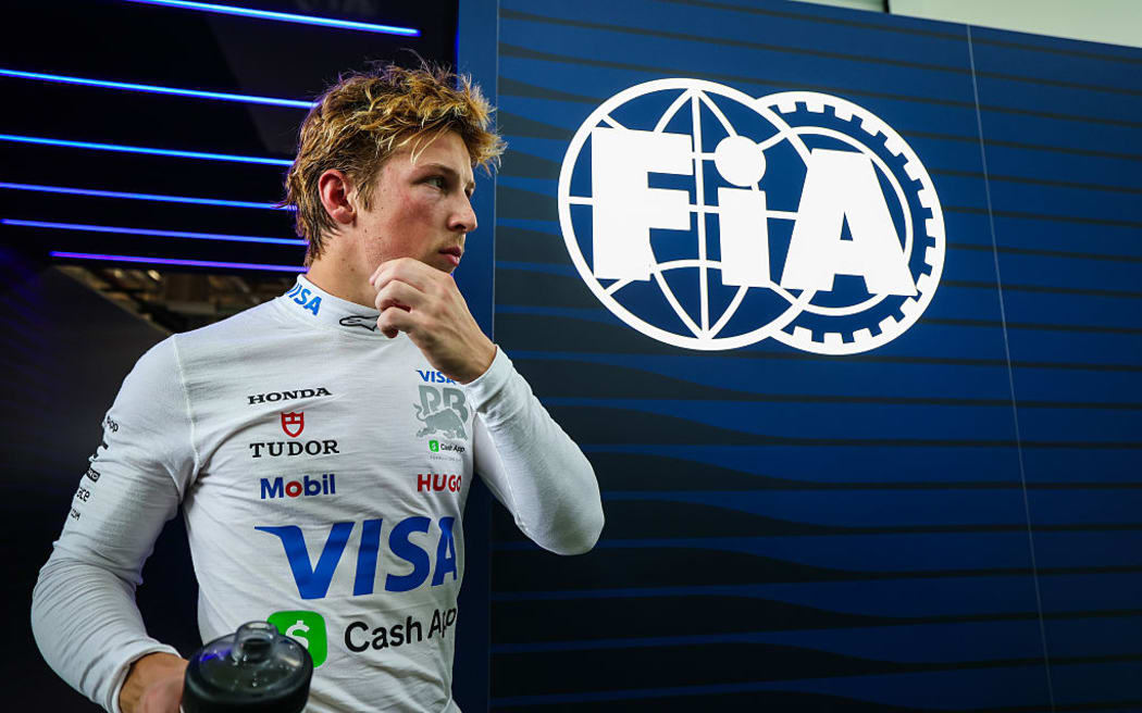 Liam Lawson exits the FIA garage during the Sprint/qualifying ahead of the F1 Grand Prix of Miami.