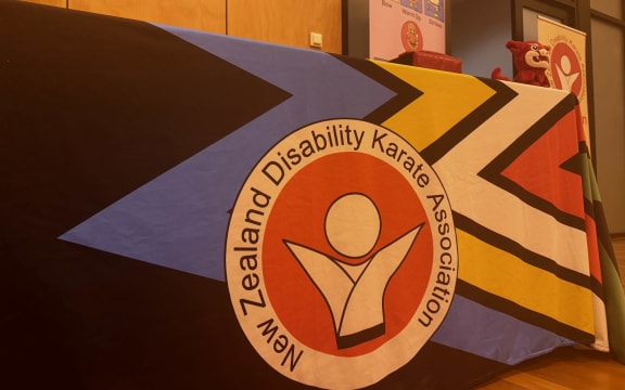 The NZ Disability Karate Association banner on display at Khandallah Town Hall.