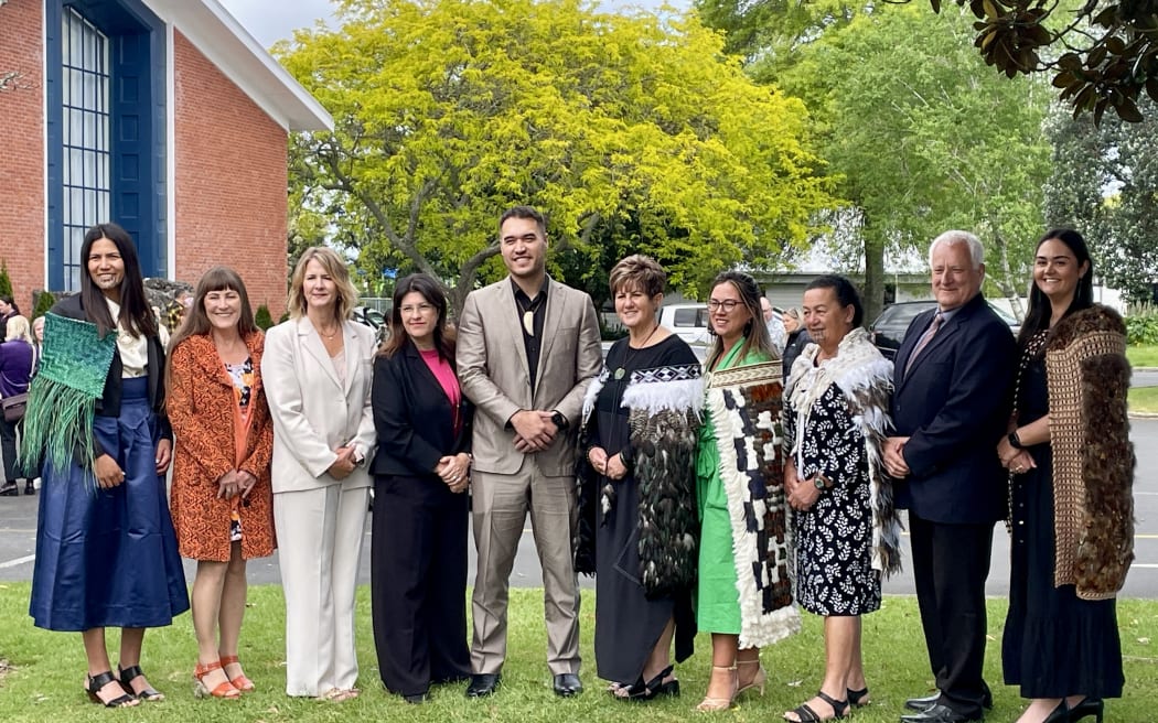 The Far North's newly sworn-in councillors, from left, Arohanui Allen, Ann Court, Rachel Baucke, Davina Smolders, Mayor (Kahika) Moko Tepania, Deputy Mayor (Kohepū) Chicky Rudkin, Kelly Stratford, Hilda Halkyard-Harawira, John Vujcich and Felicity Foy. Absent: Tāmati Rākena. Photo: Supplied / Nicola Griffin