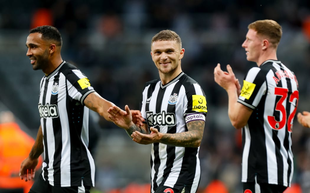 Newcastle United players Callum Wilson (L), Kieran Trippier (C) and Dan Burn.