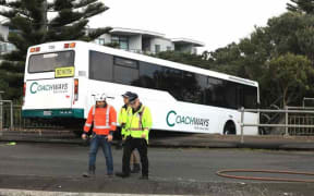 Bus crashes into barrier on Newton Road, in the suburb of Eden Terrace, Auckland on 16 September 2022.