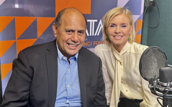 Willie Jackson and Mihingarangi Forbes in studio.