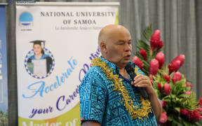 Sir Colin Tukuitonga speaking at a meeting in Samoa calling for a science academy for the Pacific to be set up.