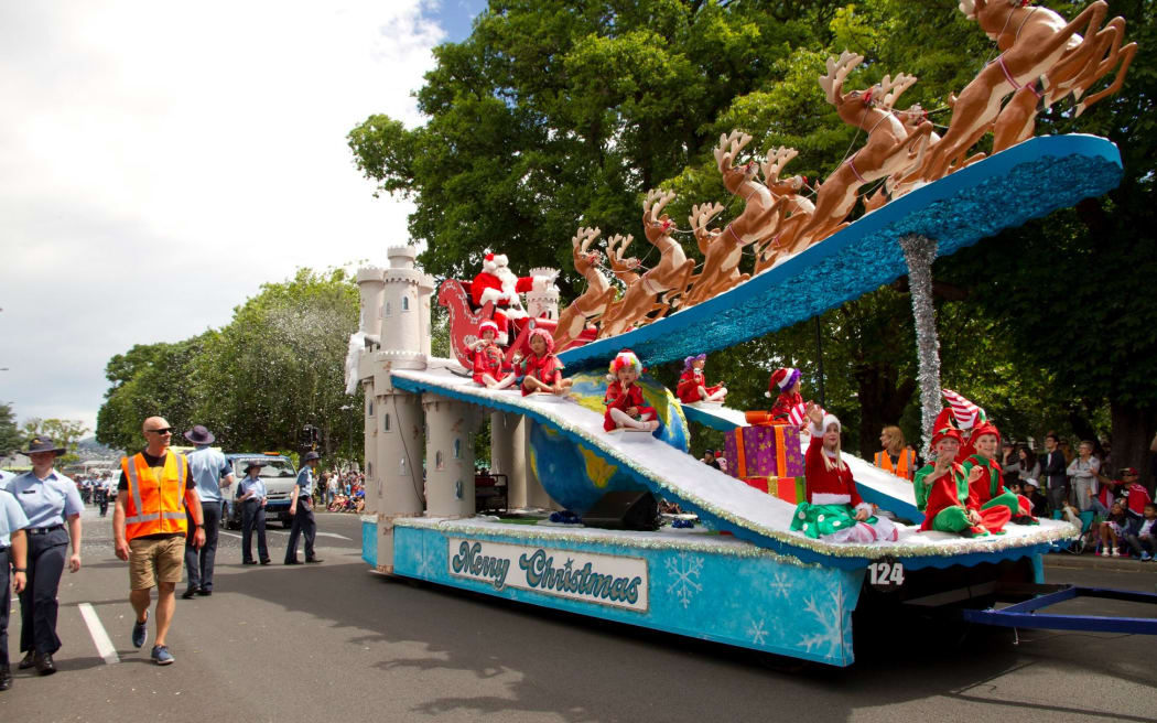 Floats entertain the crowds at earlier Christchurch Christmas Show parades.
