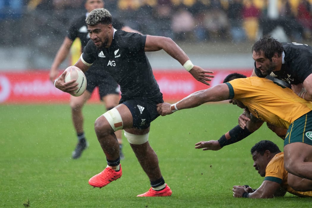 All Blacks loose forward Hoskins Sotutu on debut in the first Bledisloe Cup test match of 2020.
