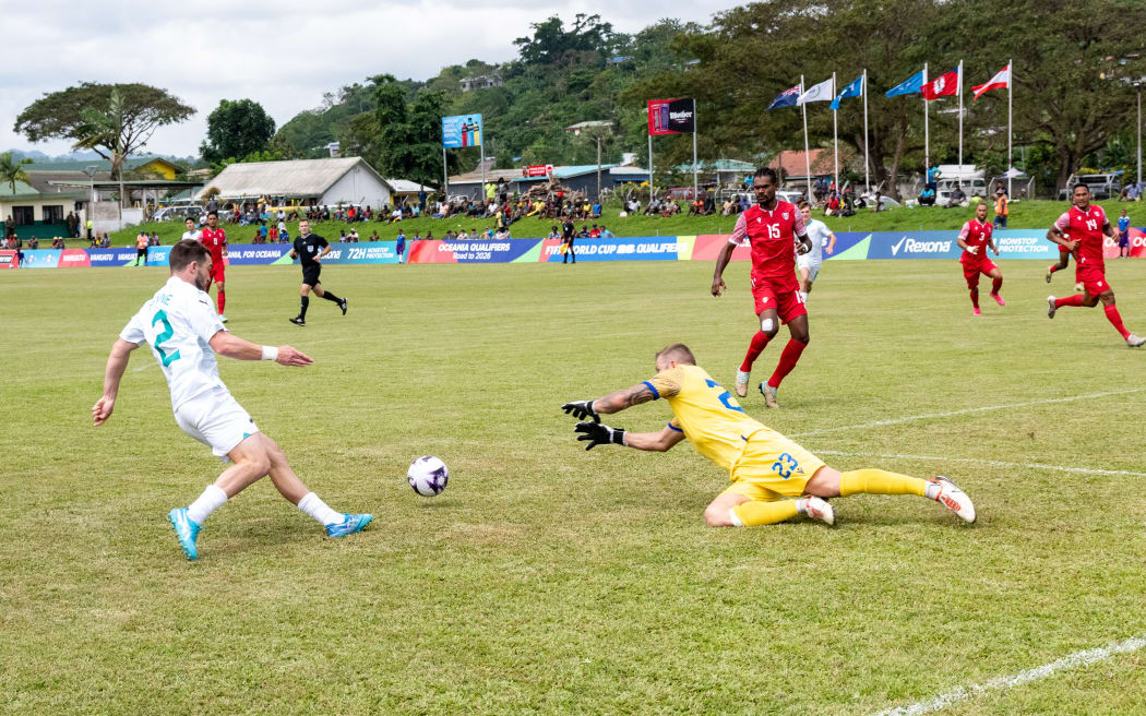 A chance in the All Whites' 3-0 win over Tahiti in Port Vila.