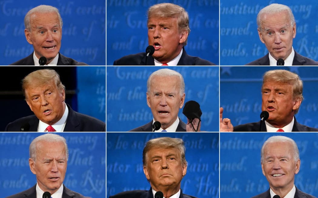 This combination of pictures created on 22 October 2020 shows US President Donald Trump and Democratic Presidential candidate and former US Vice President Joe Biden during the final presidential debate at Belmont University in Nashville, Tennessee.