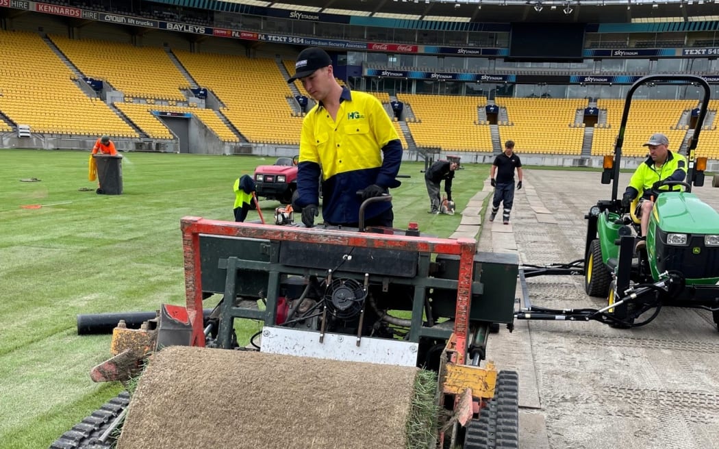 10,000 square metres of turf was replaced at Wellington Regional Stadium.