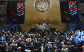 The United Nations General Assembly celebrate the adoption of the Sustainable Development Goals.