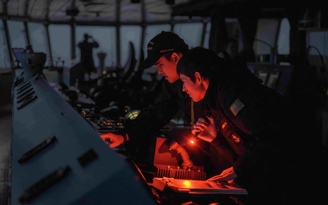 Bridge watchkeepers aboard HMNZS Aotearoa keep a constant 24 hour watch during patrols