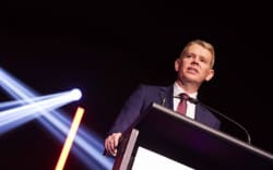 Leader Chris Hipkins addresses Labour Party congress in Wellington.
