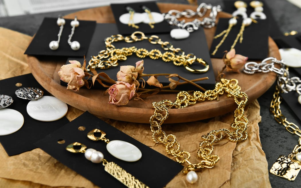 Precious metals for women. Jewelry for women. View from above