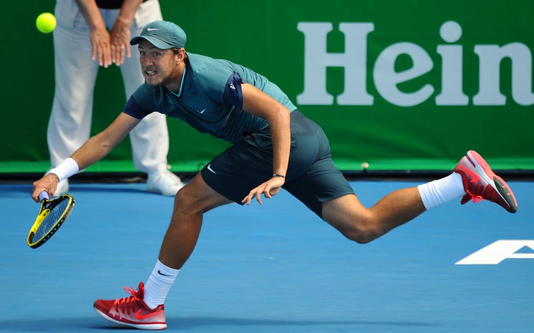 French tennis player Lucas Pouille playing at the 2015 Heineken Open in Auckland.