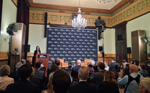 New Zealand's Prime Minister Jacinda Ardern gives a speech on foreign policy at Australian think tank the Lowy Institute in Sydney. 7/7/22