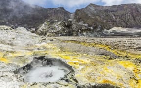 An active andesite stratovolcano on White Island, off the east side of North Island, New Zealand, Pacific