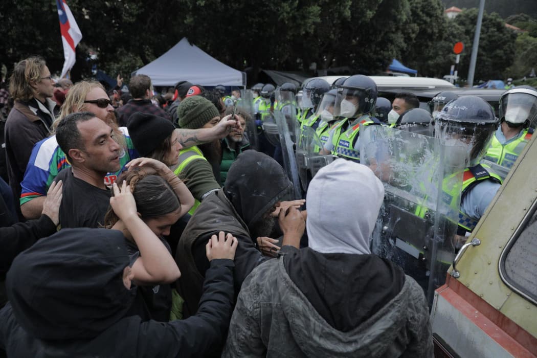 Protesters clash with police on day 23 of the occupation.