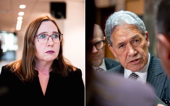 PSA National Secretary Fleur Fitzsimons (left) and New Zealand First Leader Winston Peters.