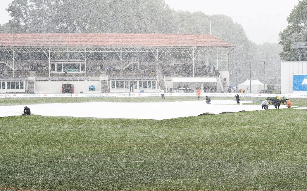 A hail storm at University Oval