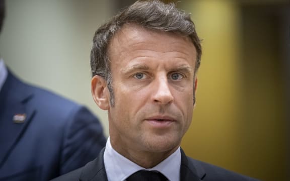 Emmanuel Macron President of the Republic of France at the Tour de Table - Round Table at the headquarters of the European Council meeting in Brussels with the EU heads of states. The French President Emmanuel Jean-Michel Frédéric Macron and the leaders have on their agenda to discuss on the 2-day summit the support to Kyiv and Ukraine, strengthen Europe’s economy, security and defense capabilities, migration, China and external relations. Jens Stoltenberg the Secretary General of NATO attended the summit. Brussels, Belgium on June 29, 2023 (Photo by Nicolas Economou/NurPhoto)
Nicolas Economou / NurPhoto / NurPhoto via AFP