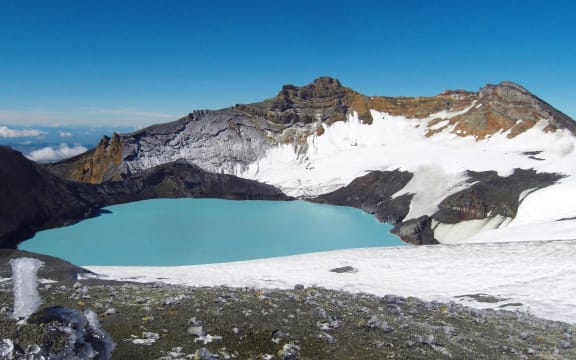 Crater Lake with Crater Basin Glacier behind, Mount Ruapehu.