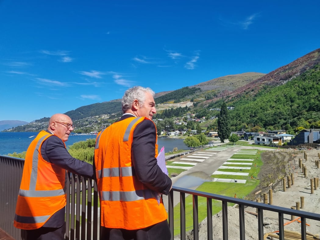 Queenstown Mayor Jim Boult and Tourism Minister Stuart Nash look at a new camping site.