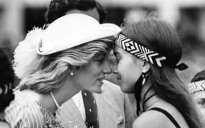 Diana, Princess of Wales, hongis a young woman at Eden Park during a royal visit in 1983.