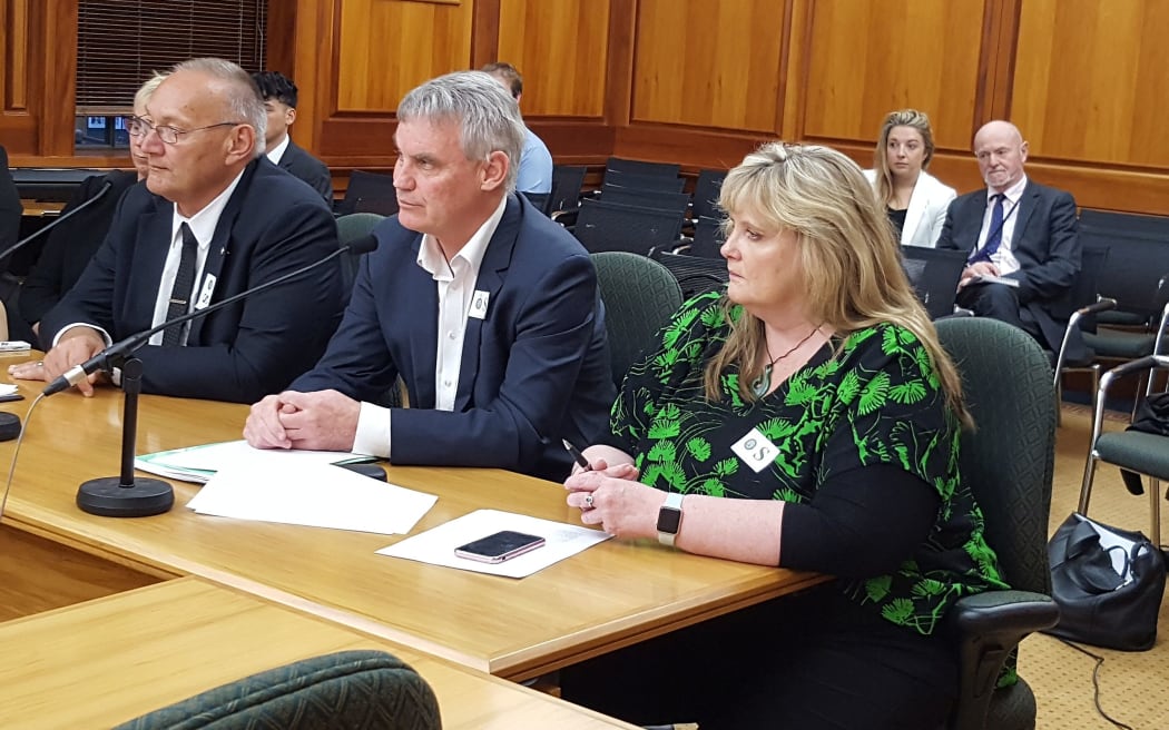 From left Acting DHB chair Sir Mark Solomon; David Meates; and general manager of planning, funding and decision support, Carolyn Gullery at the select committee.