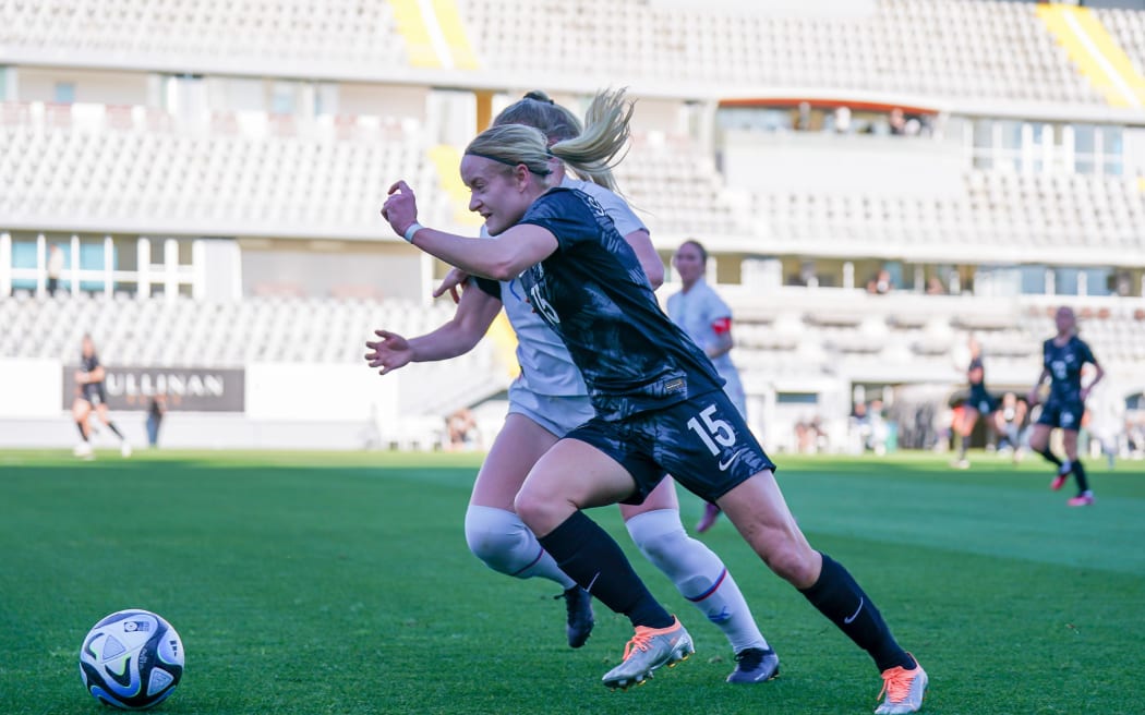 New Zealand's Paige Satchell against Iceland in an international women’s football friendly in Antalya, Turkey.