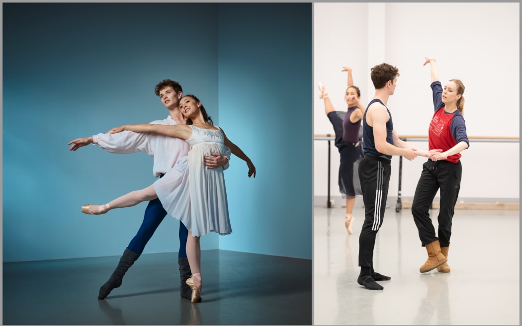 Left: Romeo and Juliet. Right, Andrea Schermoly during rehersal.