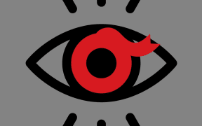 Graphic of Orchestral Wellington's logo (stylised letter O) as the pupil within a heavy black outlined eye.