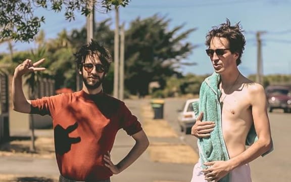 Martin Sagadin and Marlon Williams on set for the 'What's Chasing You' shoot