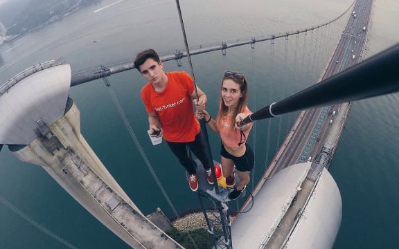 Angela Nikolau on Tsing Ma bridge Hong Kong (Instagram)