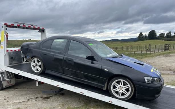 A car impounded by police following a boy racer event in Tokoroa.