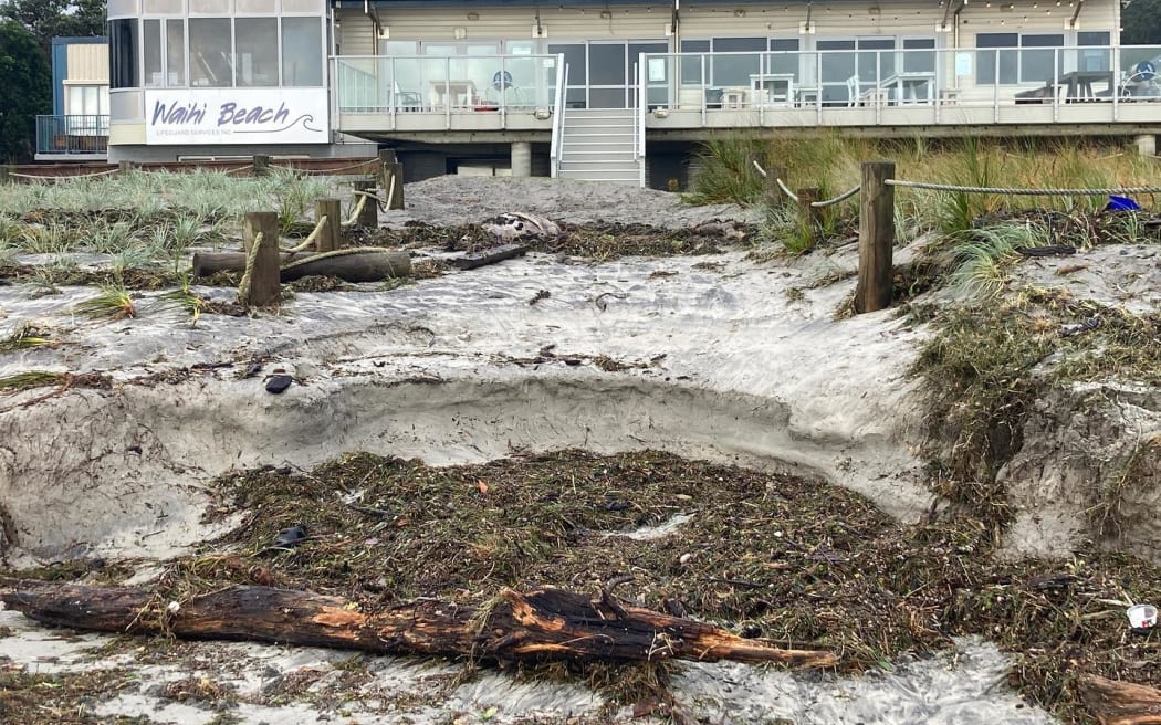Erosion at Waihi Surf Life Saving Club.